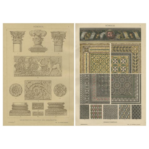 Antique Roman Architectural and Mosaic Ornament Prints, Published 1887