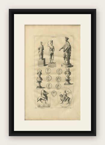 Cybele, Magna Mater, Classical Goddess Statues and Medals, Montfaucon, 1721, shown framed