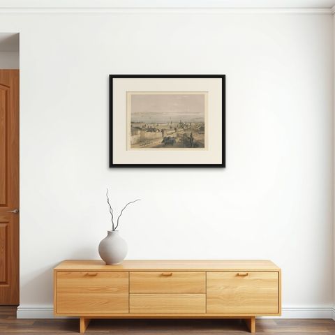 Rare 1852 Tinted Lithograph of Topkapi Palace and the Bosphorus, Istanbul, shown framed on a wall, true to size