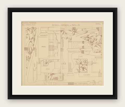 Pl. 33 Antique Print of Furniture Details by Kramer, circa 1910, shown framed