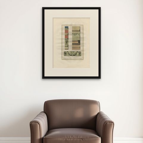 Antique Architecture Print of Ornaments 'Tav. X' by Albertolli, shown framed on a wall, true to size