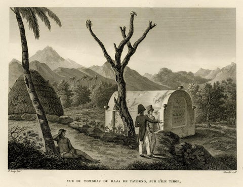 Antique Print of the Tomb of the Raja of Taybeno on the Island Timor, 1825, close-up 1