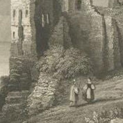 Old Print of Ehrenfels Castle, Near Rüdesheim Am Rhein in Hesse, Germany, close-up 1