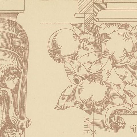 Pl. 34 Antique Print of Furniture Details by Kramer, circa 1910, close-up 1