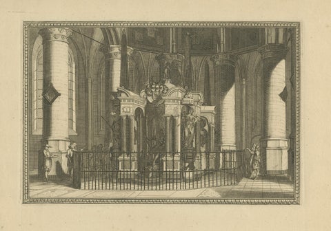 Tomb of William the Silent, Nieuwe Kerk Delft, Dutch Engraving, circa 1750, close-up 1