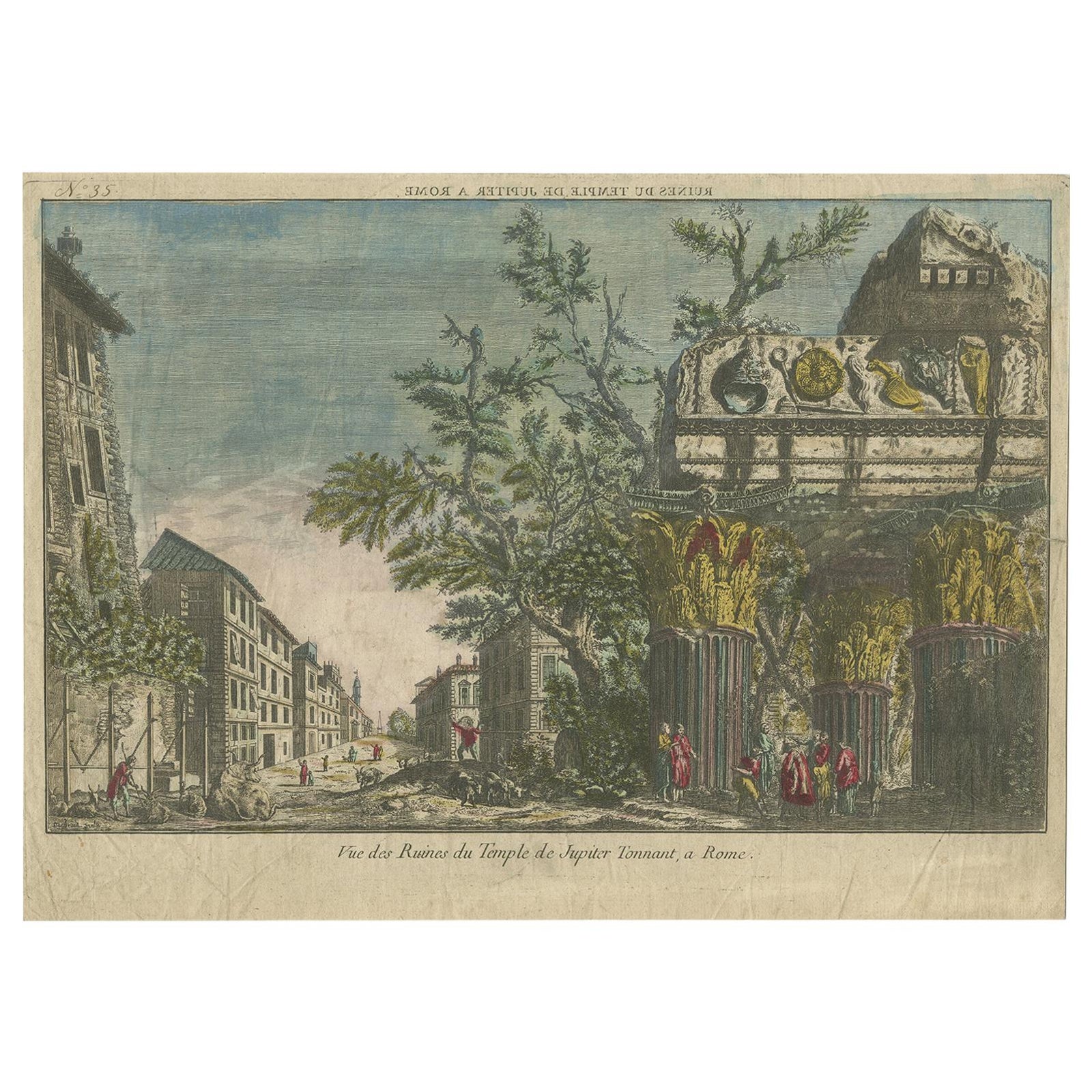 Antique Print of the Ruins of the Temple of Jupiter Tonans by Berthault 'c.1770'