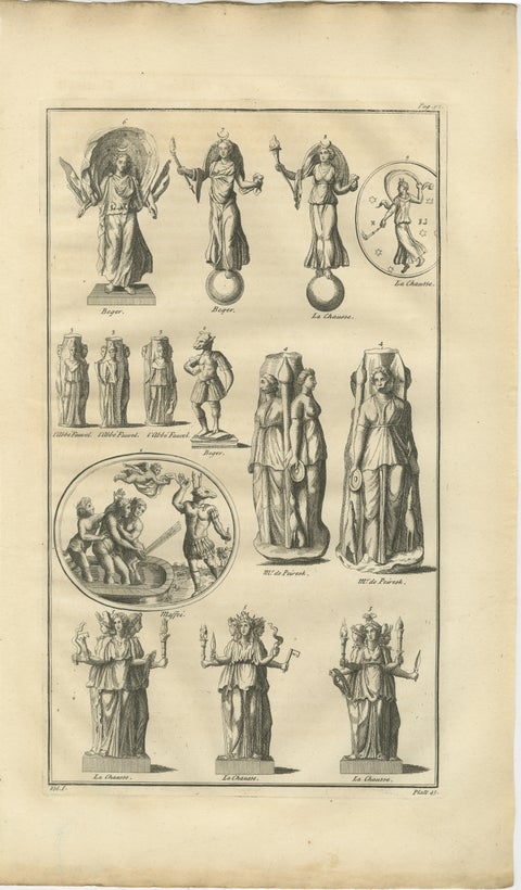 Antique Roman Goddess Statues and Reliefs, Montfaucon Classical Engraving 1721, view 2