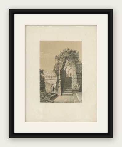 Antique Print of the Borobudur Temple Portal near Yogyakarta, Indonesia, c.1880, shown framed