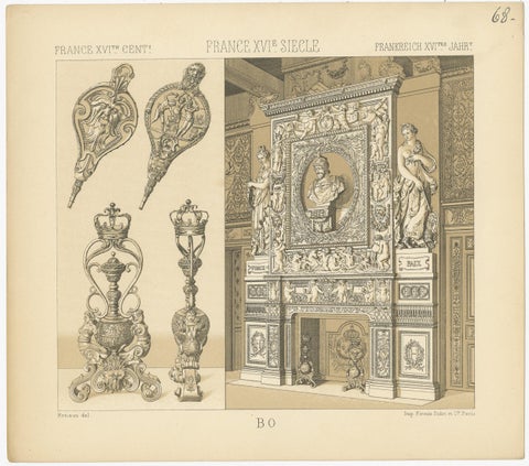 Pl. 68 Antique Print of French Decorative Objects by Racinet, circa 1880, view 2