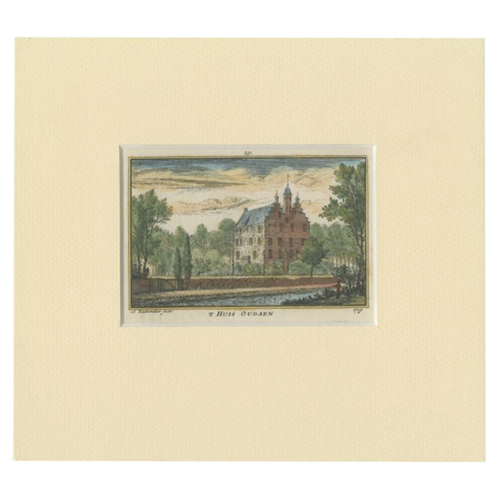 Antique Print of Oudaen Castle Near Utrecht, the Netherlands