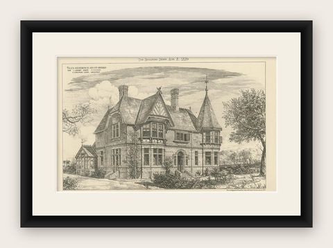 Antique Print of a Villa Residence in Ascot '1879', shown framed