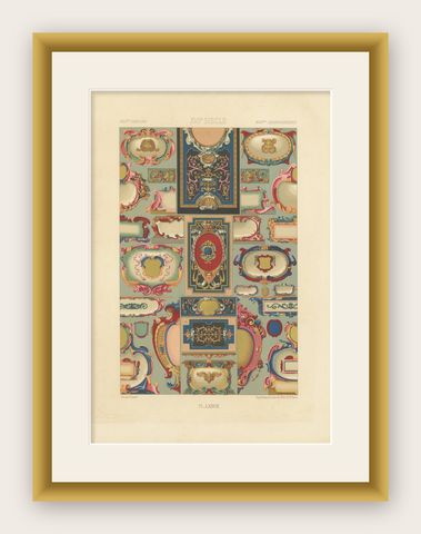 17th Century French Cartouches, Ornamental Baroque Frames, Plate LXXVII, 1869, shown framed