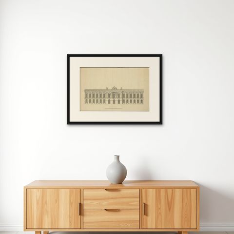 Neoclassical Grandeur: An Architectural Study from the Early 1700s, shown framed on a wall, true to size