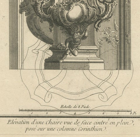 Architectural Print of a Rococo Pulpit Elevation on a Corinthian Column, ca.1740, close-up 1