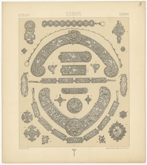 Pl 3 Antique Print of European Decorative Objects by Racinet, 'circa 1880', view 3