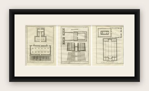 Ancient Egyptian Temple Plans, Edfu, Erment, Esna & Thebes, c.1776 Engravings, shown framed