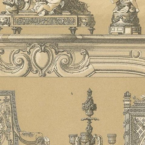 Pl 111 Antique Print of French 18th Century Decorative Objects by Racinet, close-up 2