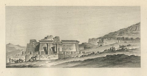 Temple Ruins at Thebes with Architectural Plan, Egypt, Antique Engraving, c.1802, close-up 2