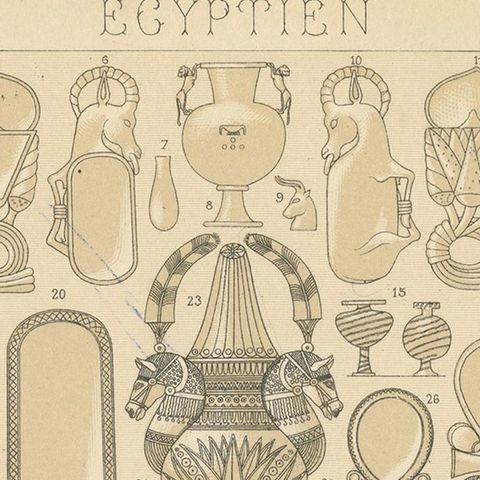 Pl. 1 Antique Print of Egyptian Decorative Objects by Racinet, 'circa 1880', close-up 1