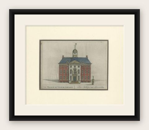 Antique Print of the City Hall of Leeuwarden, Friesland, The Netherlands, 1785, shown framed