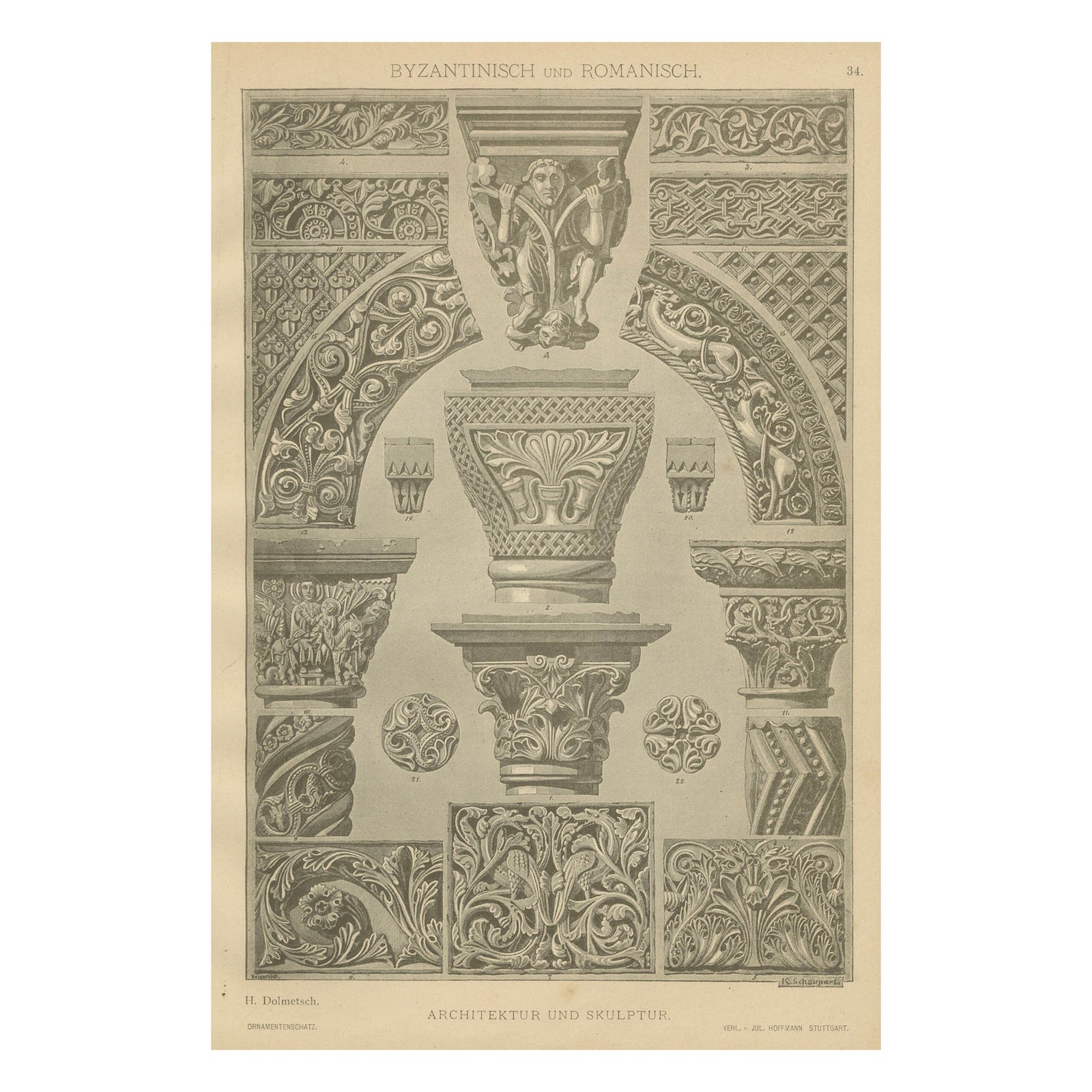 Byzantine and Romanesque Architectural Ornament Print by H. Dolmetsch, 1887