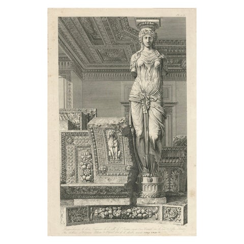 Architectural Engraving of a Caryatid, Cabinet d'Henri IV, by Baltard, ca.1800