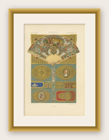 Pl. 96 Antique Print of XVIIIth Century Ornaments by Racinet (c.1890), shown framed