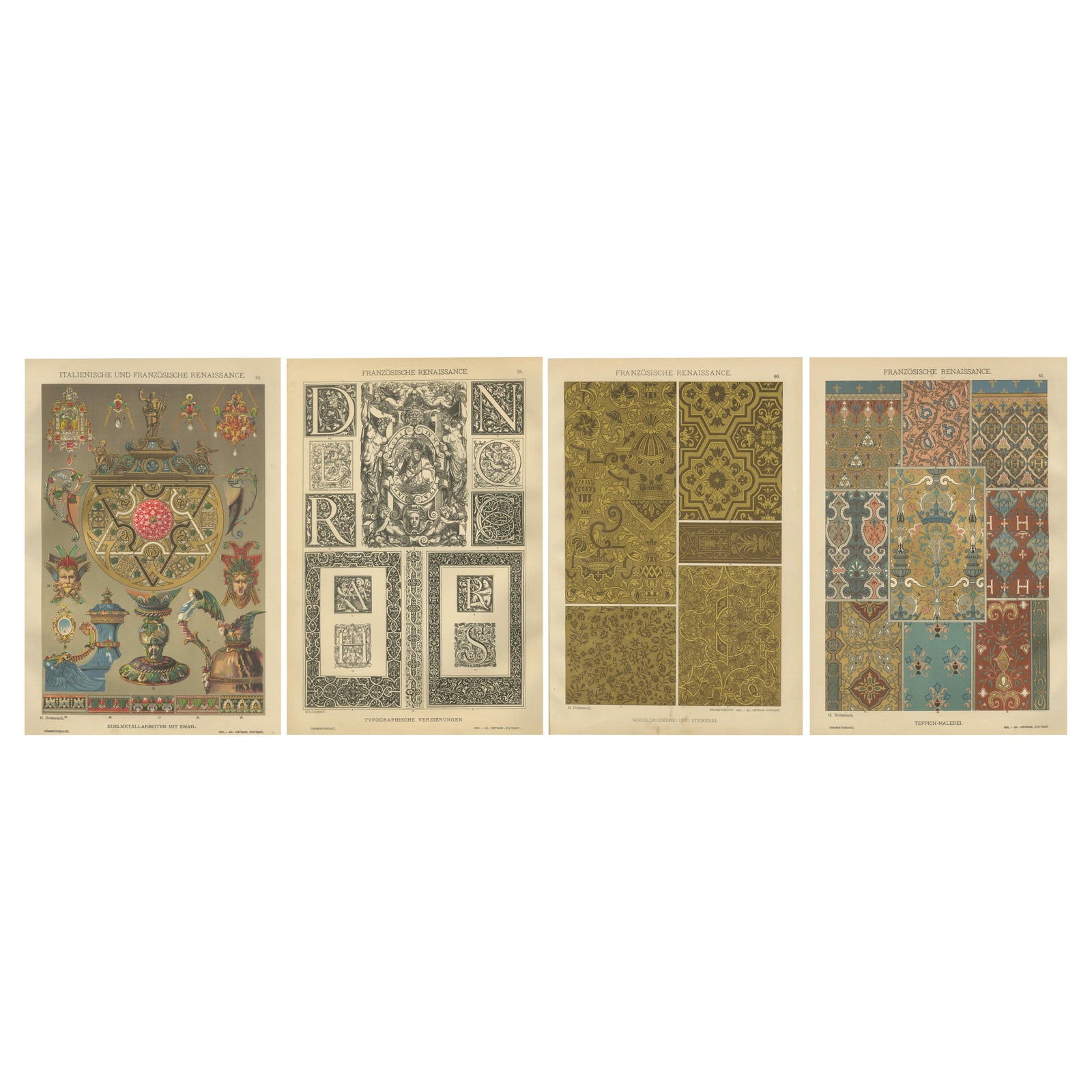 French and Italian Renaissance Ornament Prints by H. Dolmetsch, 1887, Set of 4