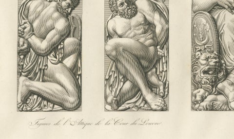 Antique French Architectural Sculpture Engravings Set of 3, Louvre Reliefs. 1803, close-up 3
