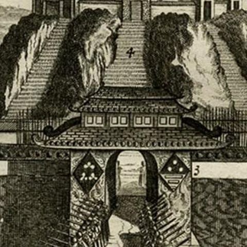 Antique Print of the Castle of the Shogun of Firando in Japan, 1669, close-up 3