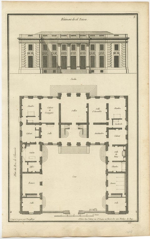 Set of Four Antique Archicture Prints of Various Building Plans and Facades, view 2