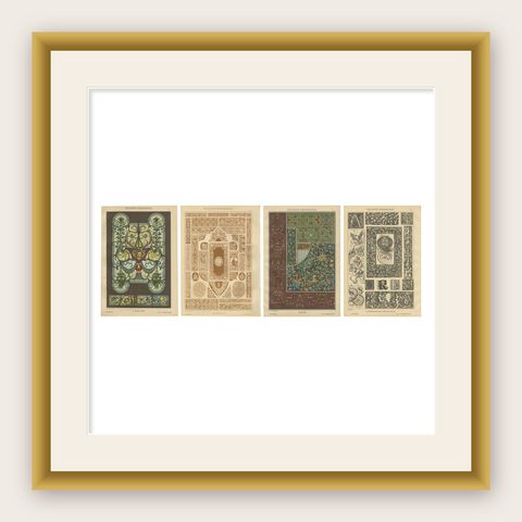 Set of 4 Antique German Renaissance Design Prints by H. Dolmetsch, c.1887, shown framed