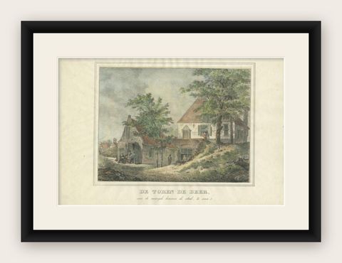 Antique Print of Tower 'de Beer' in Utrecht, The Netherlands, c.1830, shown framed