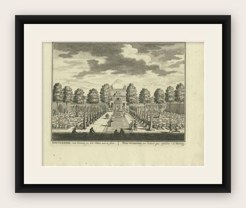 Antique Print of the 'Nieuwerhoek' Estate by Stoopendaal, 1719, shown framed