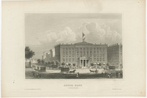 Astor House New York, Antique Broadway Hotel Steel Engraving 1850s, view 2