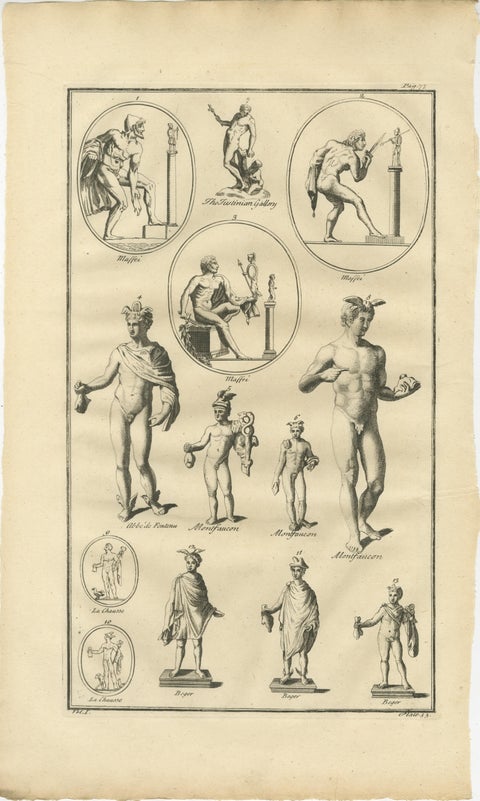 Pair of Roman Classical Sculpture Engravings, Montfaucon Antiquity, c.1721, view 2