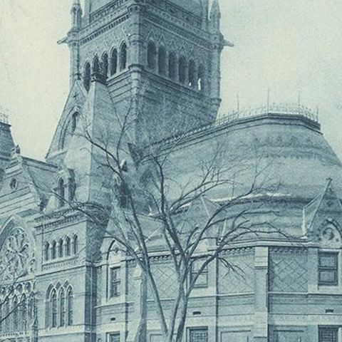 Antique Print of Memorial Hall in Cambridge, '1887', close-up 2