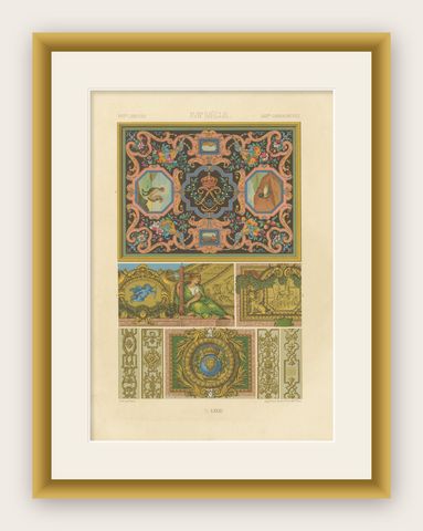 17th Century Decorative Ceiling and Panel Motifs, French Baroque Design, c.1869, shown framed