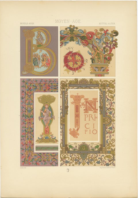 Decorative Antique Print of Manuscripts Decoration, Anglo-Saxon, circa 1890, view 3