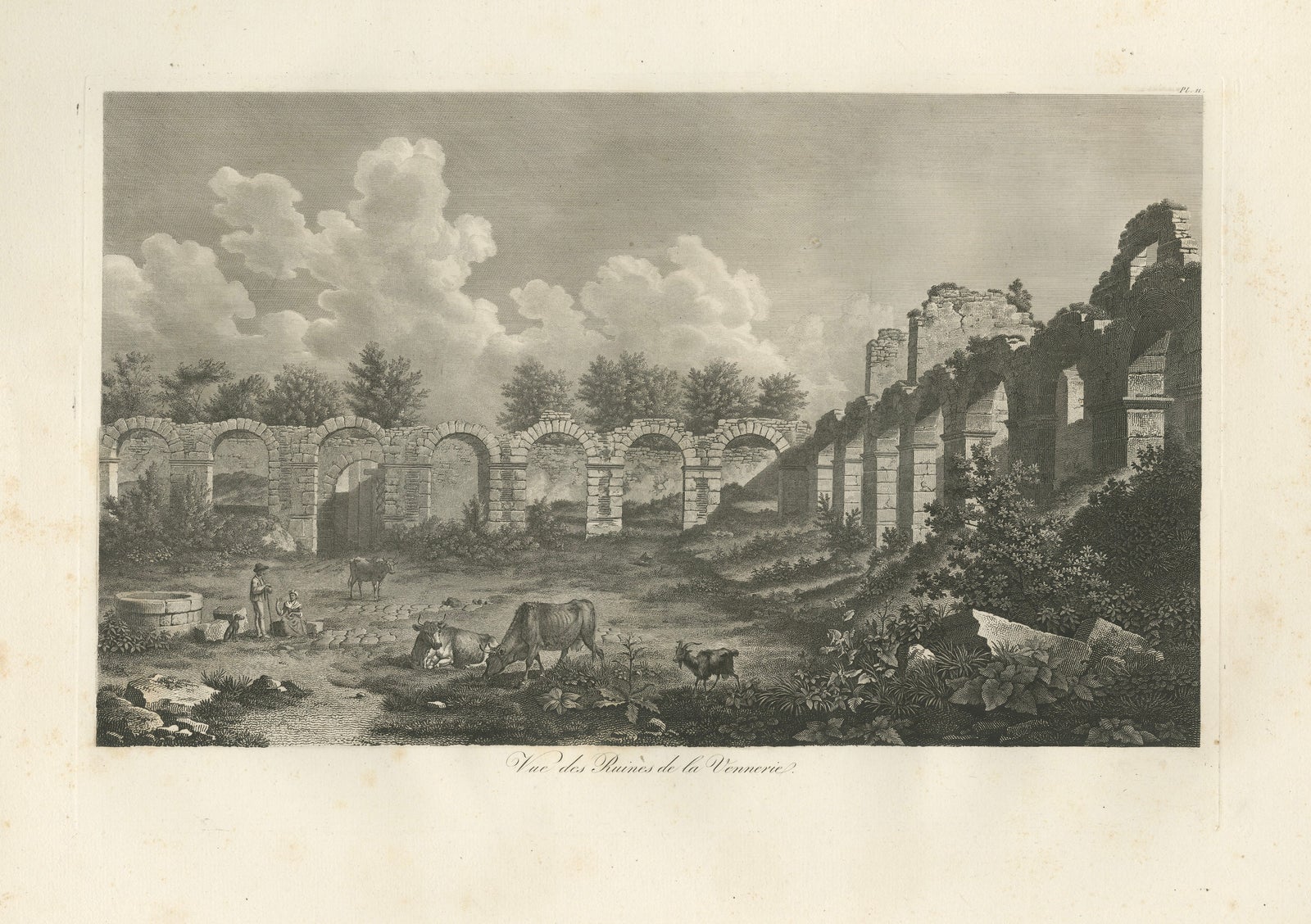 Vue des Ruines de la Vénerie, Architectural Ruins Copperplate Engraving, 1803