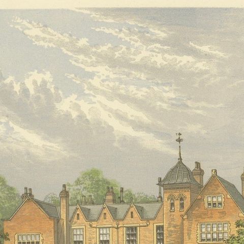Lea Country House View, Victorian English Estate Landscape Engraving, c.1850, close-up 4