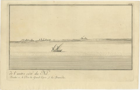 Across the Nile, Pair of Antique Egypt Engravings with Distant Pyramids, c.1755, view 3