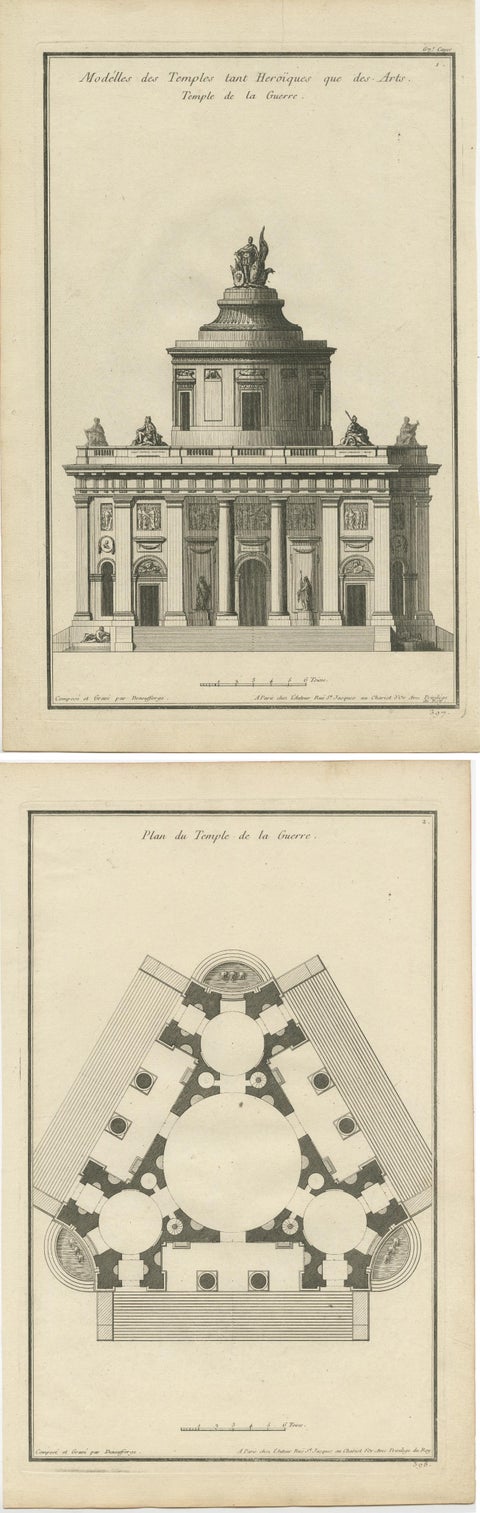 Neoclassical Visions: De Neufforge's Temple Designs Original Engravings, ca.1770, view 2