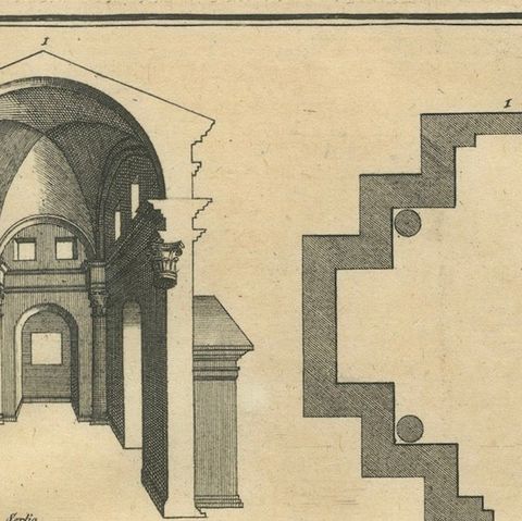 Antique Architectural Engraving by Serlio from Montfaucon, Paris 1721, close-up 4