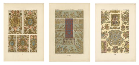 Three Original Renaissance Ornament Plates by Albert Racinet, 1873