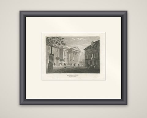 Antique Philadelphia View, Girard’s Bank, Neoclassical Architecture, 1855, shown framed
