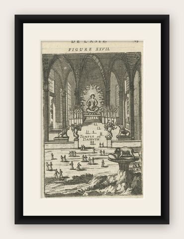 Antique Print with a View of the Temple of Daibuth, Japan, 1683, shown framed