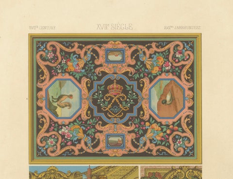 17th Century Decorative Ceiling and Panel Motifs, French Baroque Design, c.1869, close-up 1