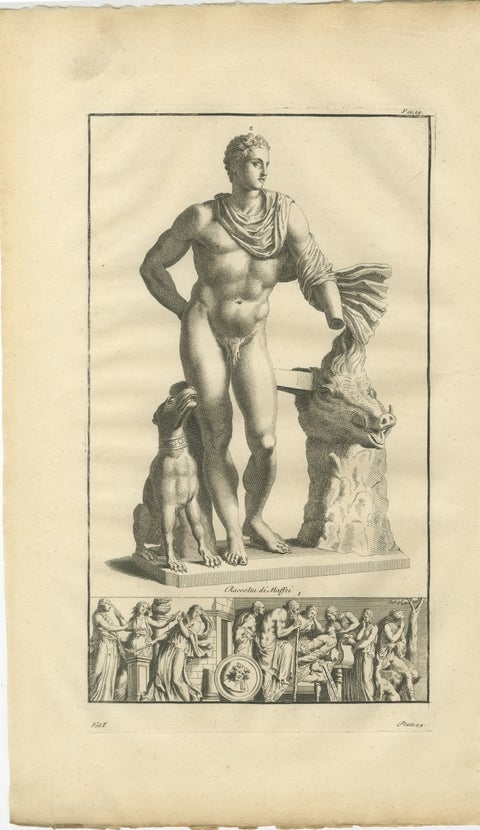 Meleager and the Calydonian Boar Antique Engraving, Montfaucon 1721, view 2