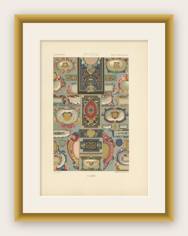 Pl. 77 Antique Print of 17th Century Ornaments by Racinet, 'circa 1890', shown framed